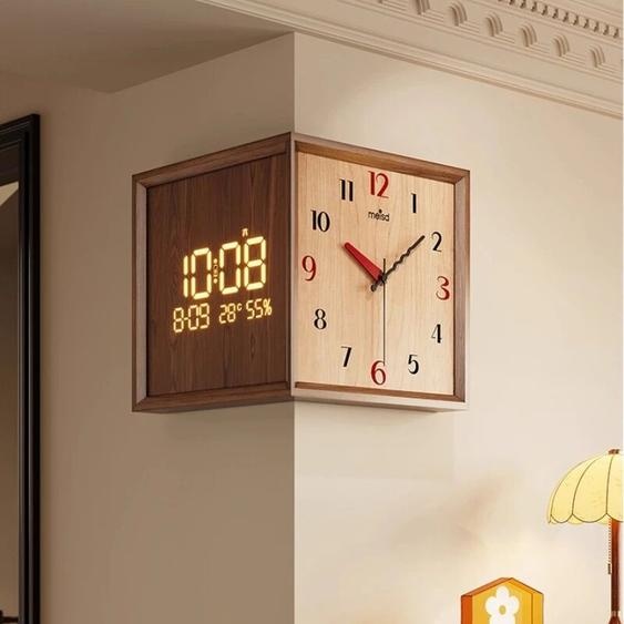 NONE Horloge numérique dangle en bois massif, horloges murales du milieu du siècle pour salon, montre double face haut de gamme, affichage élégant avec Date