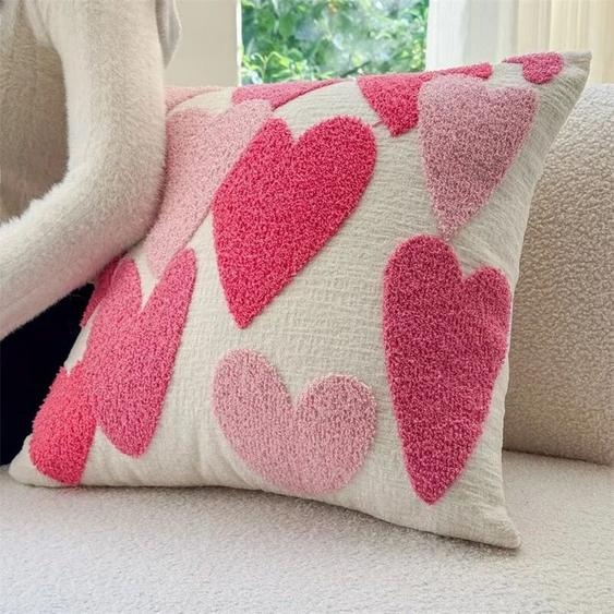 NONE Housses de coussin décoratives pour la maison moderne, taie doreiller brodée damour, rose et rouge, couple, jour de Léon, chenille, 45x45