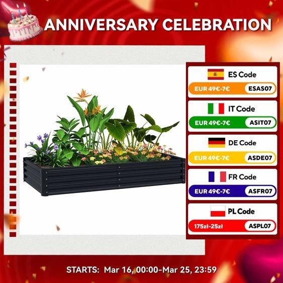 NONE Jardinière surélevée Outsunny en acier galvanisé 180X90X30 cm gris foncé