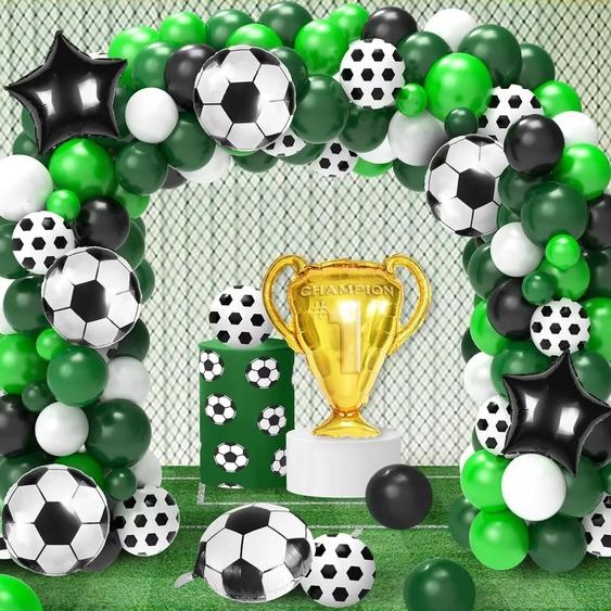 NONE Kit de couronne de ballons de Football, 128 pièces, en Latex noir et blanc, kit darc pour fête sportive, ligue de champion de Football, ballon en aluminium