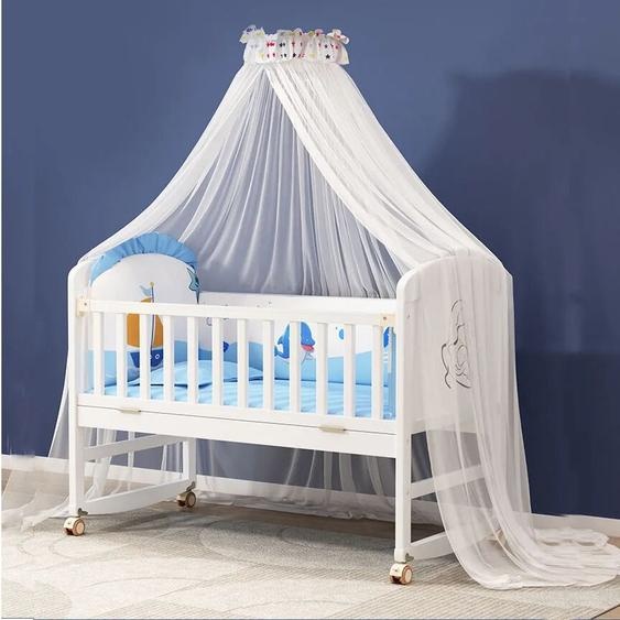 NONE Lit de bébé en bois blanc avec moustiquaire, matelas à bascule, ensemble de literie pour enfant, 1m