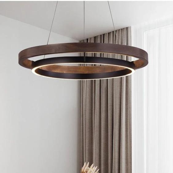 NONE Lustre antique nordique avec couleur grain de bois, anneau lumineux circulaire pour salon et salle à manger