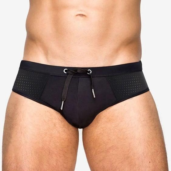 NONE Maillot de bain en maille de nylon pour hommes, slip de plage, pantalon de surf, maillots de bain trempés, épissage, trous circulaires, boxer mare uomo