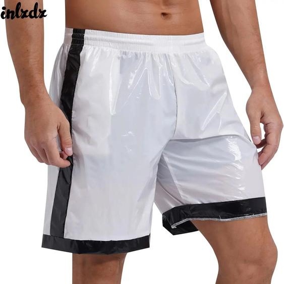 NONE Maillots de bain pour hommes, maillot de bain, Look mouillé, Boxer, cordon de serrage, taille élastique, poches, rayures, short de sport de plage, Costume pyjama