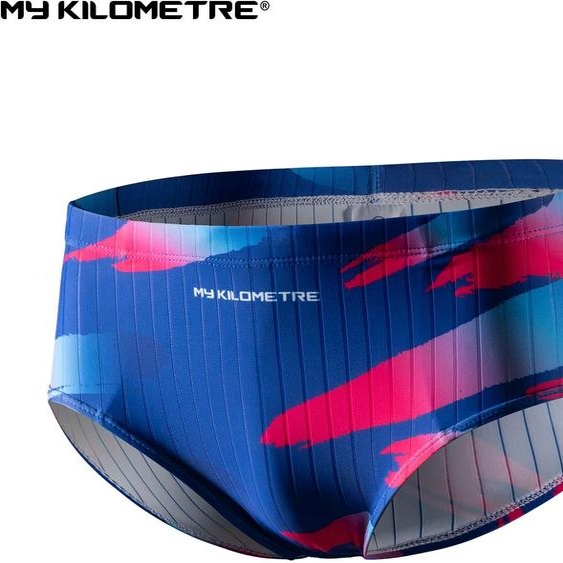 NONE MY KILOMETRE Slip de Bain Homme Imprimé Polyester avec cordon de serrage réglable Baigneurs Hommes Slip de bain Training Competition Slip de natation de course