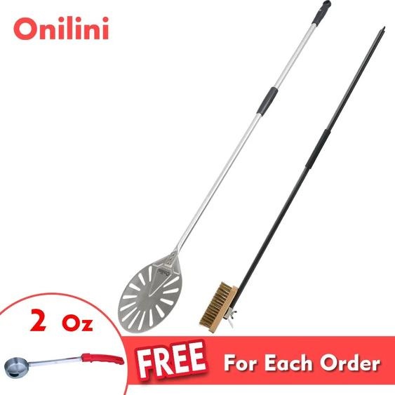 NONE Onilini 9 pouces acier inoxydable Pizza Peel avec brosse longue poignée commerciale four à Pizza brosse de nettoyage four à Pizza accessoires