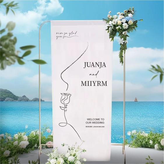NONE Panneaux de mariage personnalisés, Panneaux de bienvenue, Bannières de mariage, Panneaux de mariage en tissu, Blanc, Décorations dévénements, Drapeaux de décoration de mariage, Décoration de mariage
