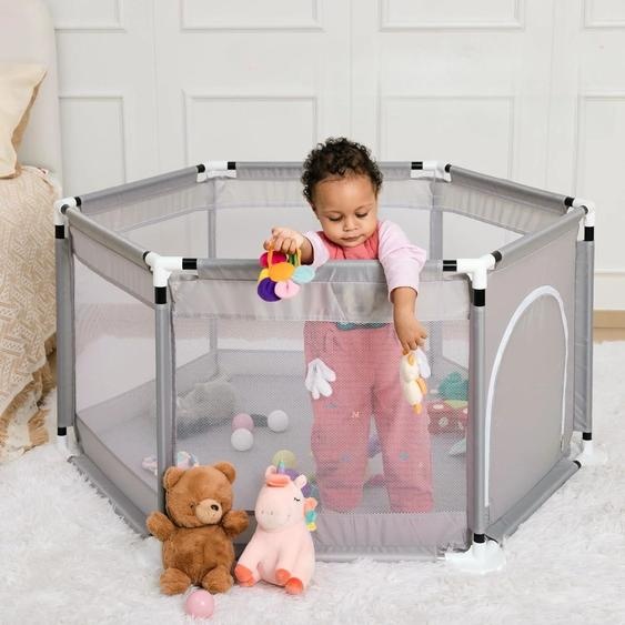 NONE Parc de jeu portable pour bébés et tout-petits, clôture de sécurité pour bébé avec onglets de nervure en maille respirante, centre dactivités intérieur et extérieur pour enfants