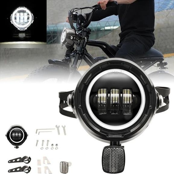 NONE Phare de vélo électrique LED 4.5 pouces, Halo blanc complet 12-52V avec boîtier/support/connecteur Higo pour vélos électriques Super73 et 12-52V