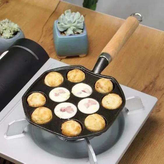 NONE Poêle à gaz en fonte à induction professionnelle Tokyo Oyaki, cadeau de cuisson, brosse en silicone avec fourcommuniste, cuisinière à crêpes, cuisine à domicile, 14 trous