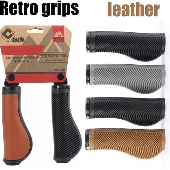 NONE Poignées de vélo rétro en cuir ODI 22MM poignées de guidon vtt ergonomiques vintage marron noir pour poignées de cyclisme Brompton VTT