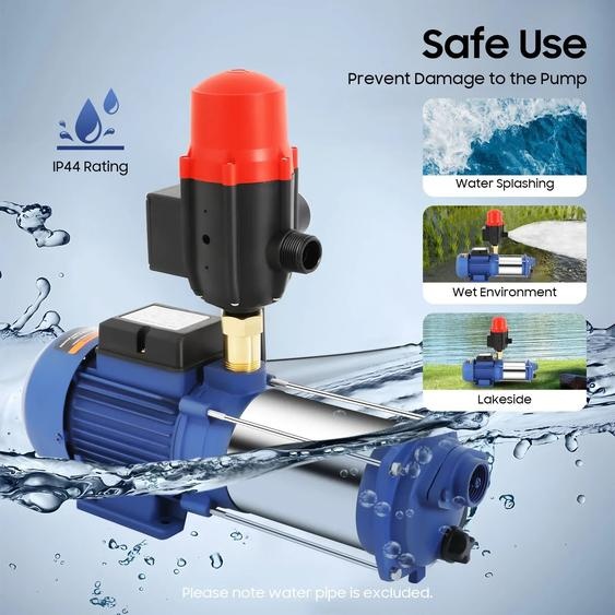 NONE Pompe centrifuge en acier inoxydable 2500 W, haut débit 66,7 L/min, tête 100 m, étanche IP44, idéale pour les jardins et les fermes, installation facile