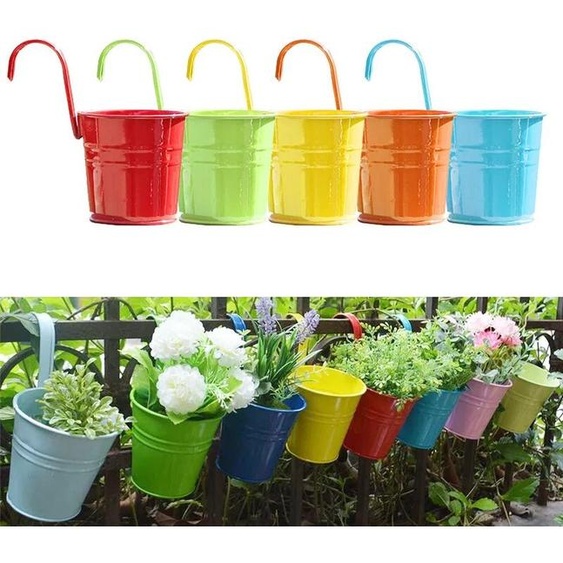 NONE Pots de fleurs muraux en métal avec poignée, jardinières de balcon en fer, porte-fleurs E27, décor de jardin, 10 couleurs, 3 pièces, 10 pièces