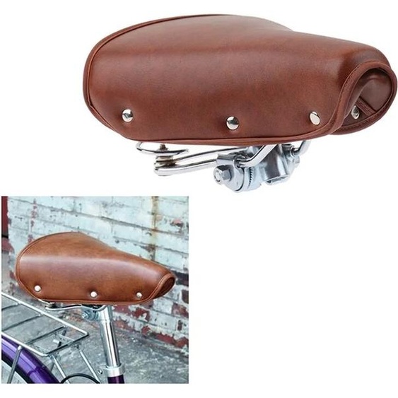 NONE Selle de vélo rétro vintage en cuir PU, siège confortable marron avec printemps, vente en gros