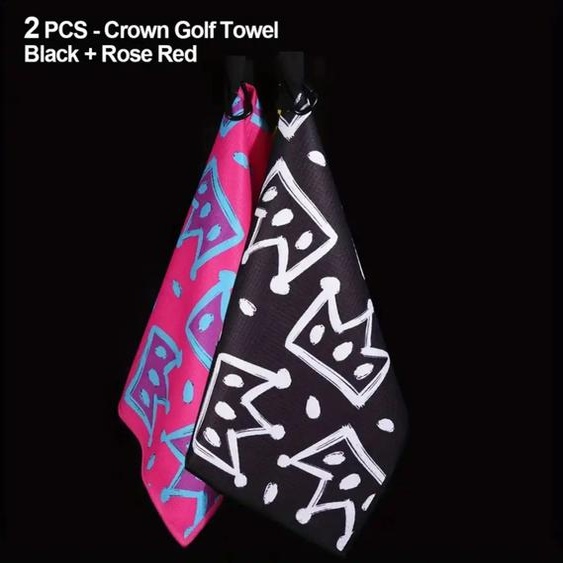 NONE Serviette de Golf 2 pièces, tissu gaufré Super absorbant à séchage rapide, cadeau créatif pour les amateurs de Golf/Pickleball/arc-ling, noir et rose