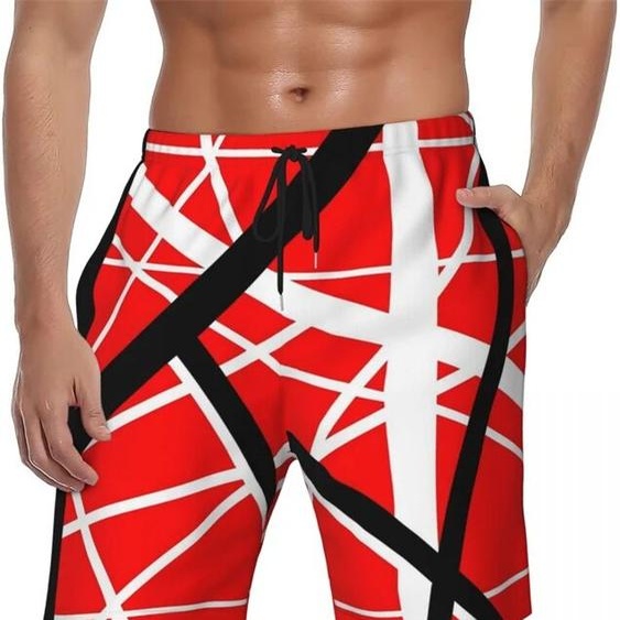 NONE Short de bain à rayures irrégulières pour hommes, Design artistique, respirant, cordon de serrage, short de plage, Hip Hop Street, maillot de bain rouge dété