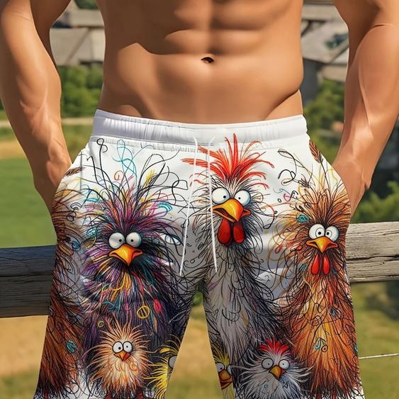 NONE Short de bain hawaïen avec cordon de serrage 3d, Animal drôle, poulet, planche de surf, plage, maillot de bain pour hommes, pantalon de Sport
