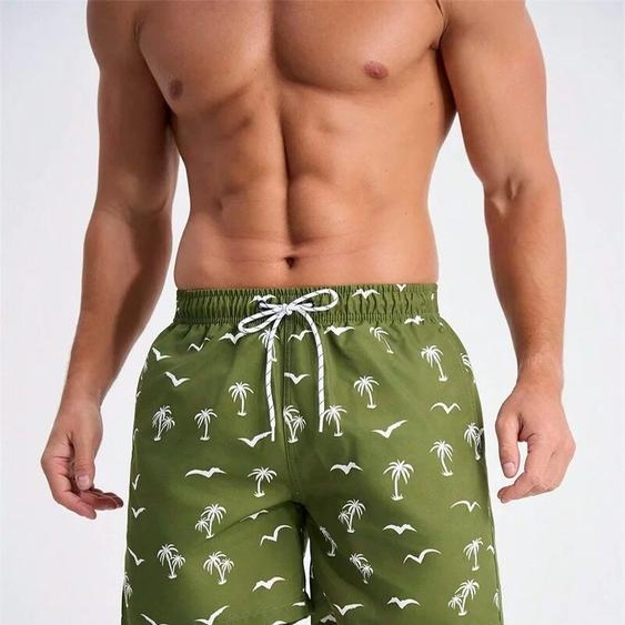 NONE Short de bain pour hommes, maillot de bain surdimensionné, décontracté, cordon élastique, séchage rapide, court de plage hawaïen, été