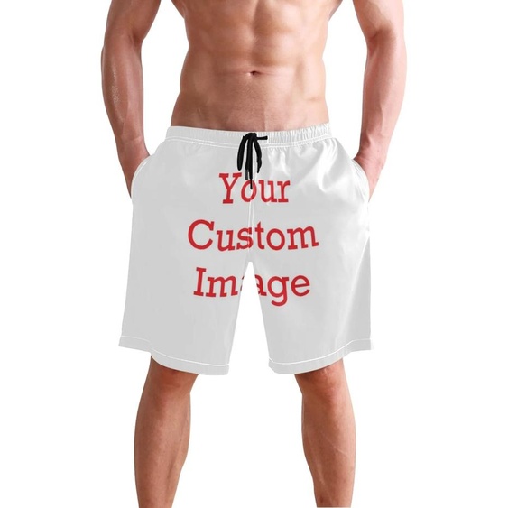 NONE Short de plage en polyester avec doublure en maille et poches pour homme, maillot de bain à motif personnalisé, style décontracté, séchage rapide