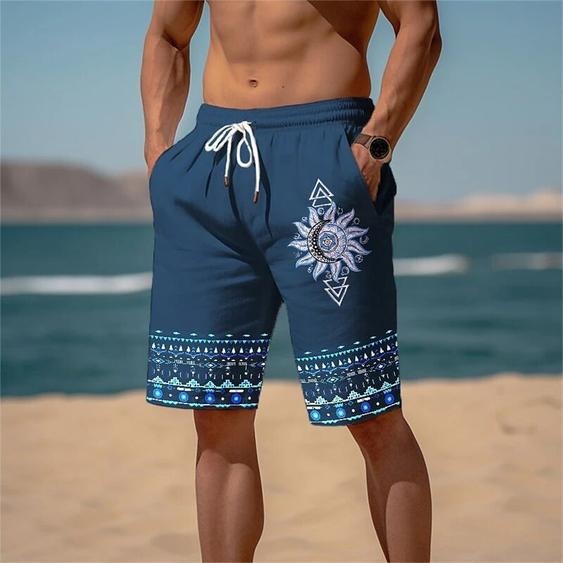NONE Short de plage graphique de Style ethnique rétro pour hommes, poches à cordon de serrage, pantalon court décontracté imprimé en 3D, mode, maillot de bain ample, été