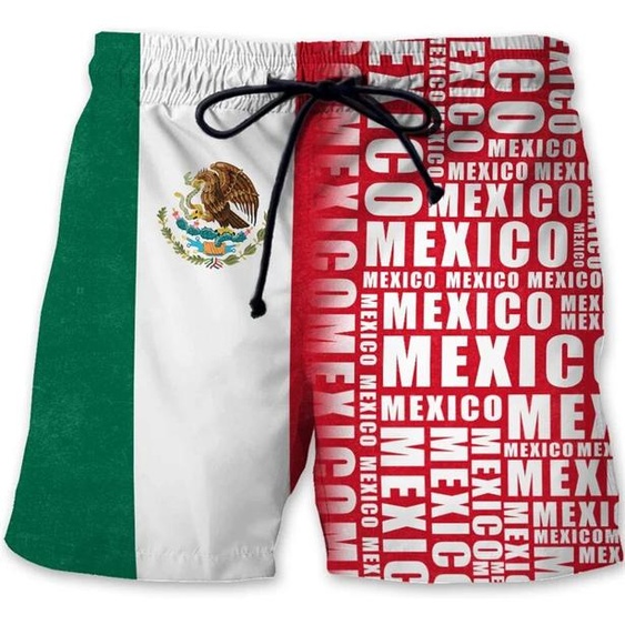 NONE Short de planche à séchage rapide pour hommes, emblème du drapeau mexicain, symbole à rayures du mexique, cordon de serrage, mode dété, Streetwear, short de plage pour la natation