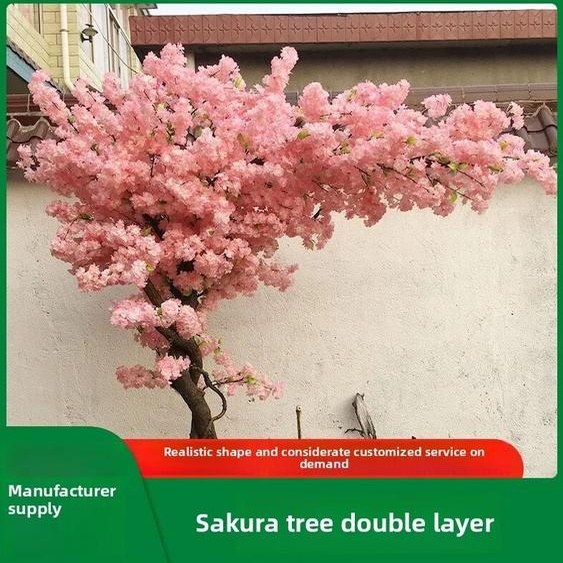 NONE Simulation darbre à cerisier double couche, grande plante de cerisier en fleurs, café, hôtel, centre commercial, accessoires de décoration de sol, faux arbre