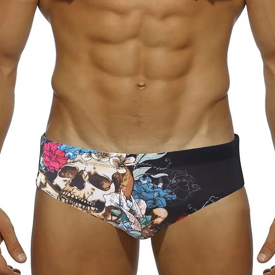 NONE Slip à cordon de serrage à motif de crâne pour hommes, maillot de bain de plage dété