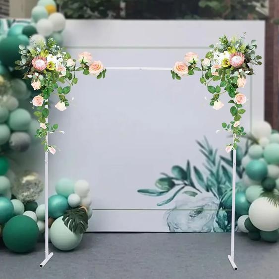 NONE Support darrière-plan carré blanc, arches de mariage rectangulaires en métal, Kit de support darc de ballons, arrière-plan Floral de jardin, 6,6 pieds x 6,6 pieds