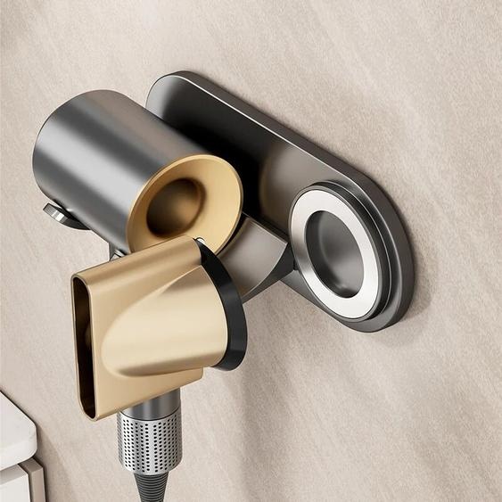 NONE Support pour sèche-cheveux sans perçage avec anneau magnétique - Support mural en plastique synthétique pour Dyson/Leihen/Kexi, gris/blanc