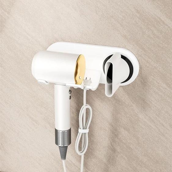 NONE Support pour sèche-cheveux sans perçage avec anneau magnétique – Support universel pour Dyson/Leihen, support en plastique antidérapant gris/blanc