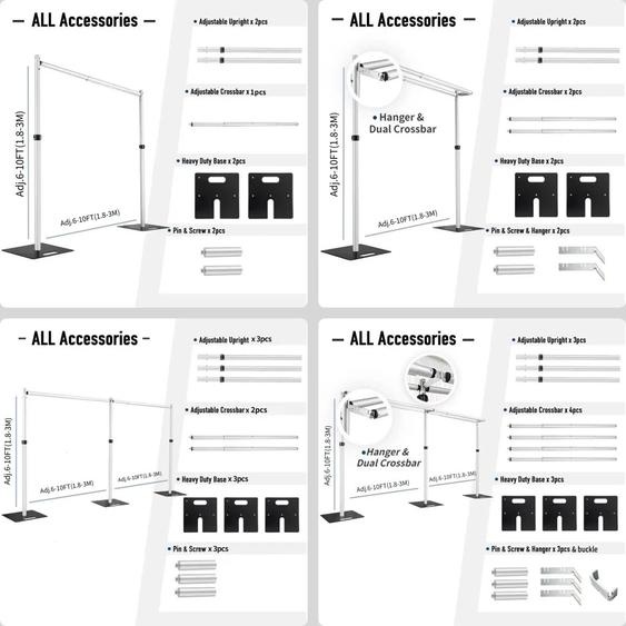 NONE Supports darrière-plan drapés avec cadre en aluminium, Double et unipolaire de 3 à 6M, pour décoration de mariage et accessoires de fête danniversaire, support à fleurs réglable
