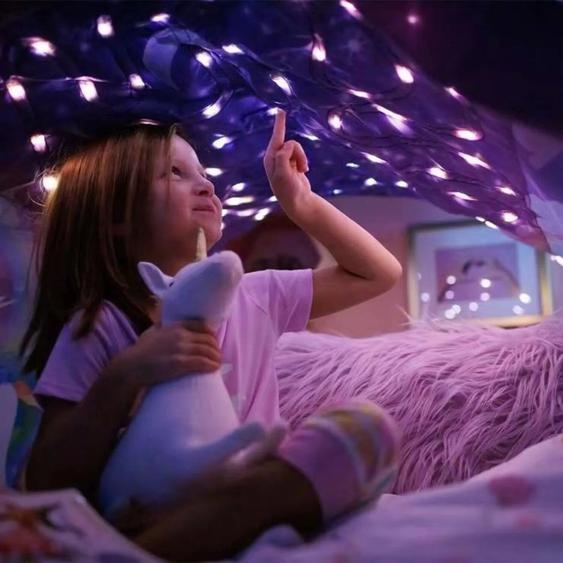 NONE Tente de rêve avec spectacle de lumière pour lit denfant avec poche de rangement, tente pliable pour enfants sur lit, moustiquaire