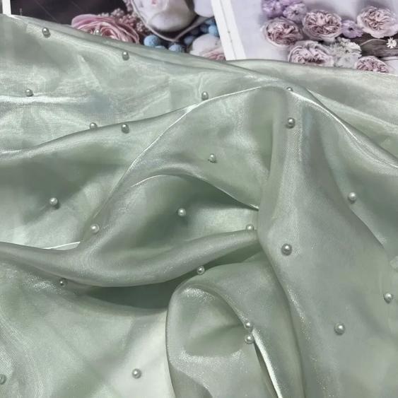 NONE Tissu Organza perlé au mètre pour robe à feuilles grossières, jupes denfants, mariage, bricolage, couture, gaze, gril, brillant, fin, lisse, blanc, rose