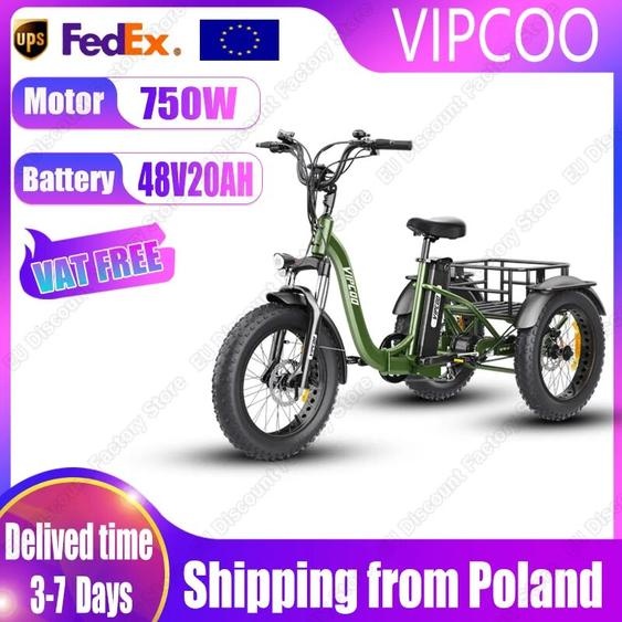 NONE Tricycle électrique 750W, moteur sans balais, batterie 48v 20ah, inversion de 20x4.0 pouces, e-trike, pour adultes, ville, gros pneus, Cargo