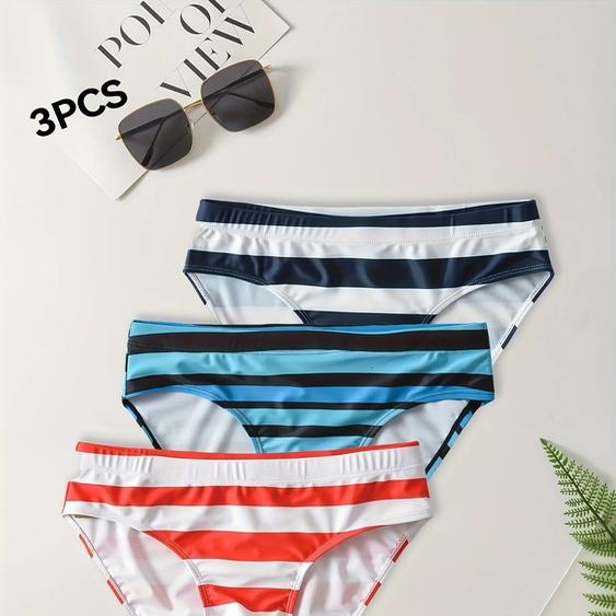 NONE Trois pièces, slips rayés avec cordon de serrage pour hommes, maillots de bain pour hommes, shorts de bain de plage dété