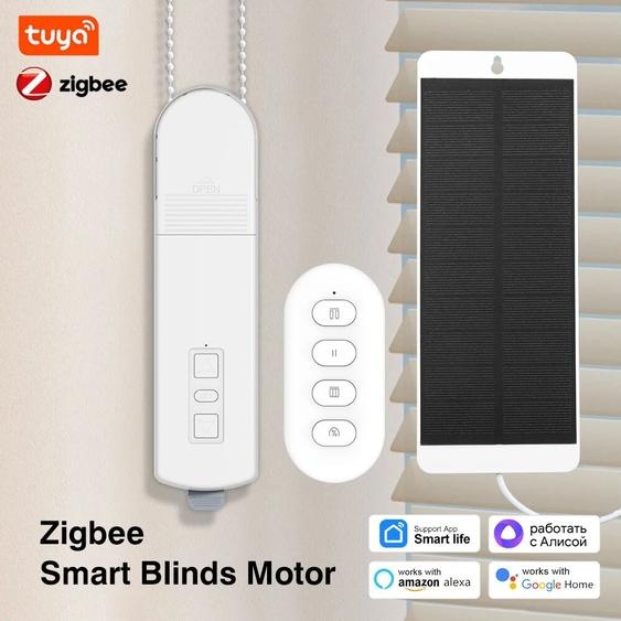 NONE Tuya Zigbee – rideau électrique intelligent, chaîne de moteur, stores roulants, système de commutation de rideau de perles avec panneau solaire, Alexa Google Home