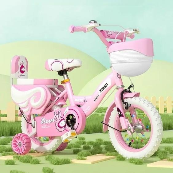 NONE Vélo pliant pour enfants, vélo de princesse de dessin animé mignon pour filles avec roues dentraînement, siège et panier de poupée, vélos de vélo pour enfants garçons (rose)