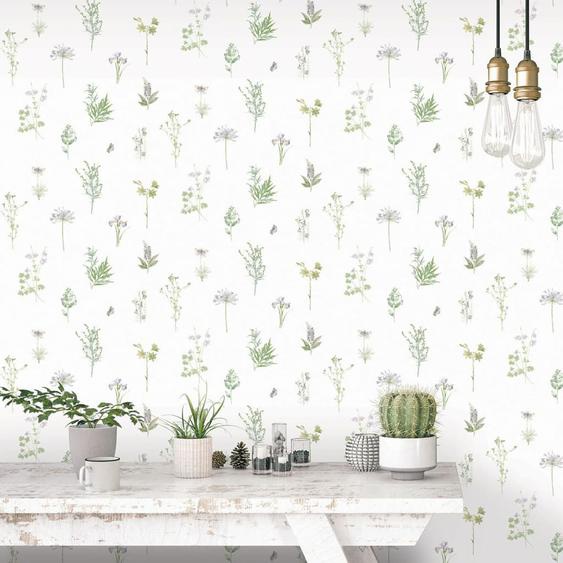 Noordwand Evergreen Papier peint Herbs and Flowers Blanc