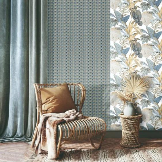 Noordwand Topchic Papier peint Big Leaves Bleu et beige