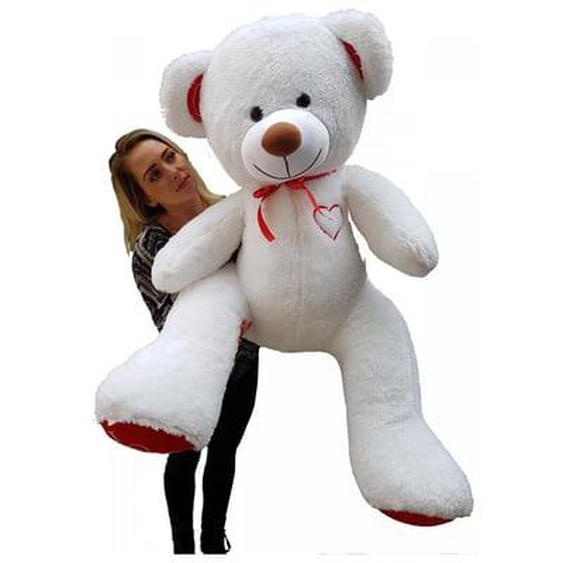 Nounours en peluche énorme Teddy Bear 75+85 blanc-rouge-b