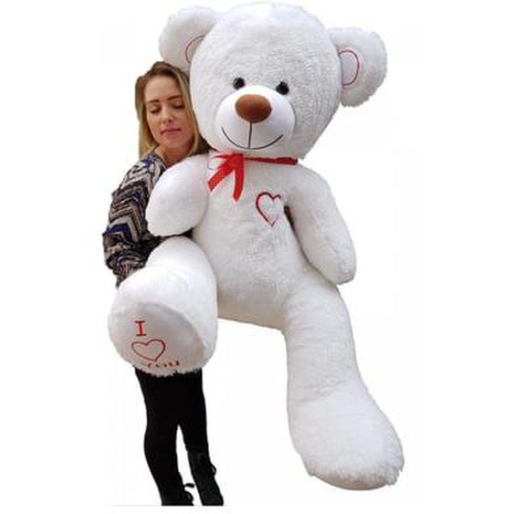 Nounours en peluche énorme Teddy Bear 75+85 blanc-rouge