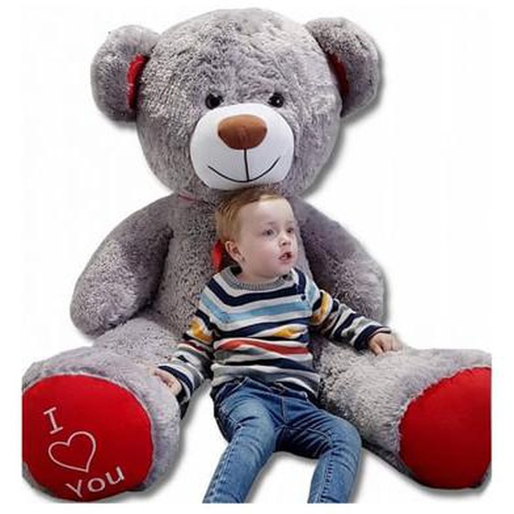 Nounours en peluche énorme Teddy Bear 75+85 gris-rouge