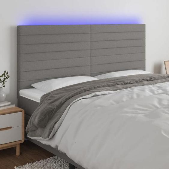 Nouveau Accessoire de lit - Tête de lit - BONNIE - à LED Gris foncé 160x5x118/128 cm Tissu BELLE - VENTE FLASH6822588