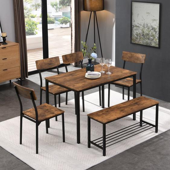 Nouveau Premium feeling table table et chaises Set de 6 cadre en acier en bois style industriel cuisine table à manger set