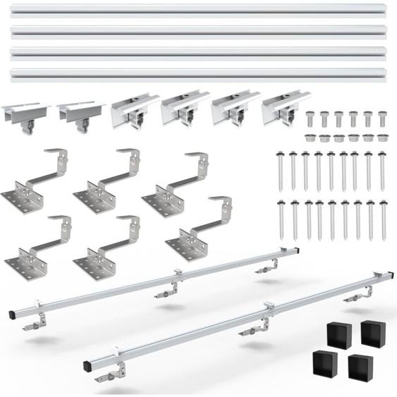 NuaSol Lot de 2 crochets de toit photovoltaïques PV pour toit de tuiles - Avec profilé solaire en aluminium, embouts de 35 mm, jusquà 115 cm de
