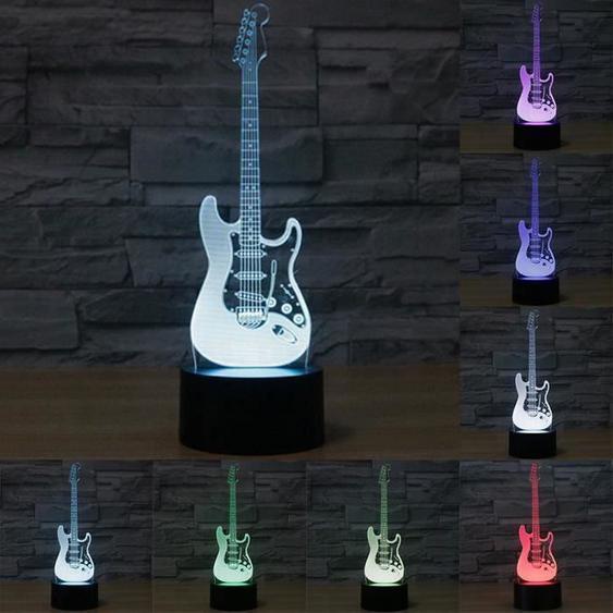 NY10254-Creative 3D électrique lumière Illusion 3d guitare Modèle Lampe LED 7 Changement de Couleur USB tactile sensor bureau de la