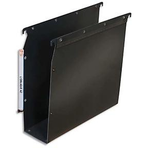 OBLIQUE AZ Paquet de 10 dossiers suspendus ARMOIRE en polypro opaque 5/10e.Fond 80, bouton-pression. Noir