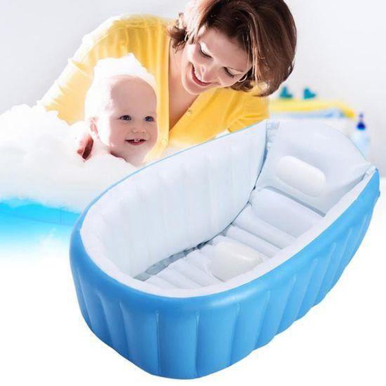OEMG Baignoire gonflable Bleu portative denfants avec la baignoire pliable de bébé de coussin inférieur avec la pompe à air