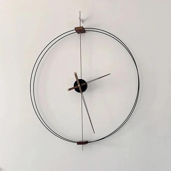 oeny Horloge murale minimaliste espagnole créative, horloges dart de salon de luxe, pointeur en bois massif, grande horloge murale, horloges à mouvement silencieux