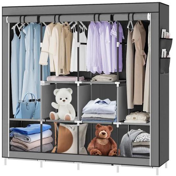 OHMG Armoire de Rangement Armoire en Tissu Intissé Penderie pour Vêtement  Fermeture à Glissière 4 Barres pour Chambre Gris